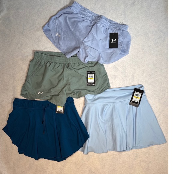 Under Armour Pants - Under Armour Womens Lot 4 Fly By 3 Shorts & Motion Skorts Blue Green Medium NWT